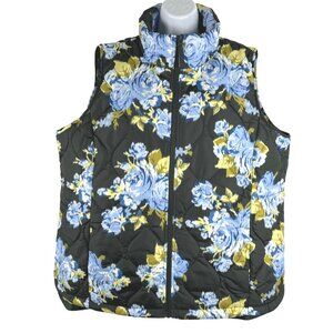 Lands' End Feather Free Quilted Insulated Vest Womens 1X Floral Full Zip CJ-2255